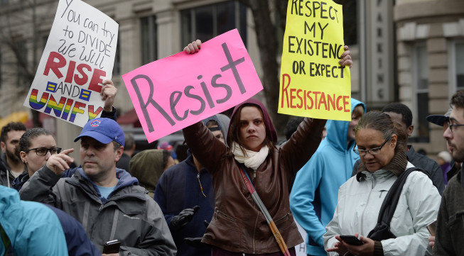 Protesters, rally in the streets of Washington to disrupt inauguration - DC